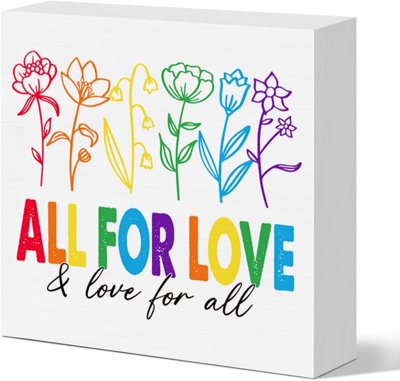 LGBT Desk Sign – Rainbow Pride Home & Office Decoration, LGBTQ Ally Wooden Box Sign, “All for Love” Inspirational Gift for Gay, Lesbian, Queer & Trans Pride Month